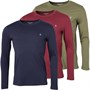 JACK AND JONES Mens JXJ Three Pack Long Sleeve T-Shirts Navy/Khaki/Burgundy
