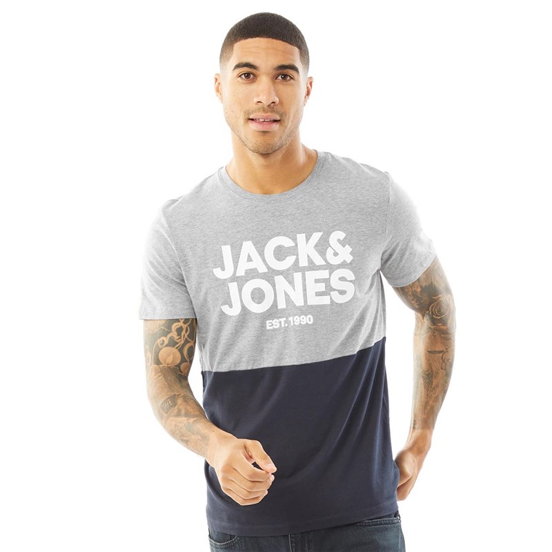 JACK AND JONES Mens Miller T-Shirt Light Grey Melange