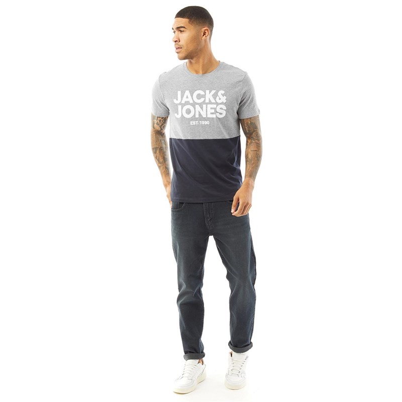 JACK AND JONES Mens Miller T-Shirt Light Grey Melange