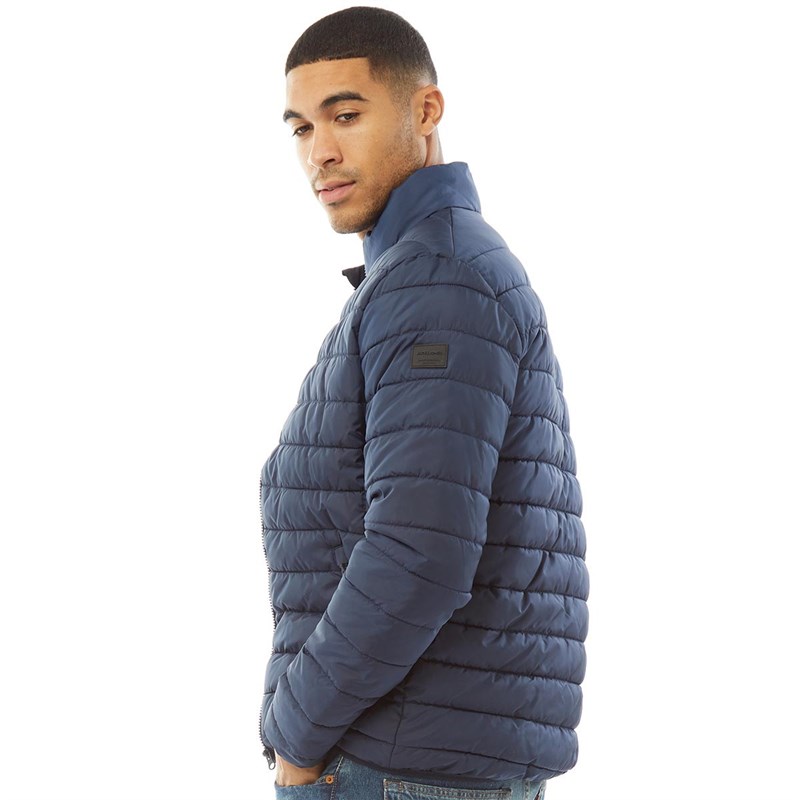 JACK AND JONES Mens Wing Stand Collar Puffer Navy Blazer