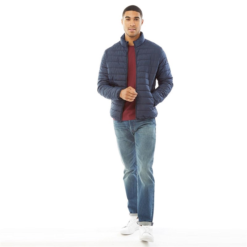 JACK AND JONES Mens Wing Stand Collar Puffer Navy Blazer