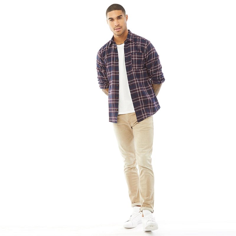 JACK AND JONES Mens Plain Pre Check Long Sleeve Shirt Navy Blazer