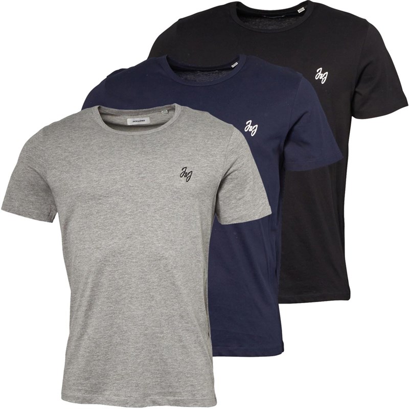 Buy JACK AND JONES Mens Lota Three Pack Loungewear TShirts Black/Light