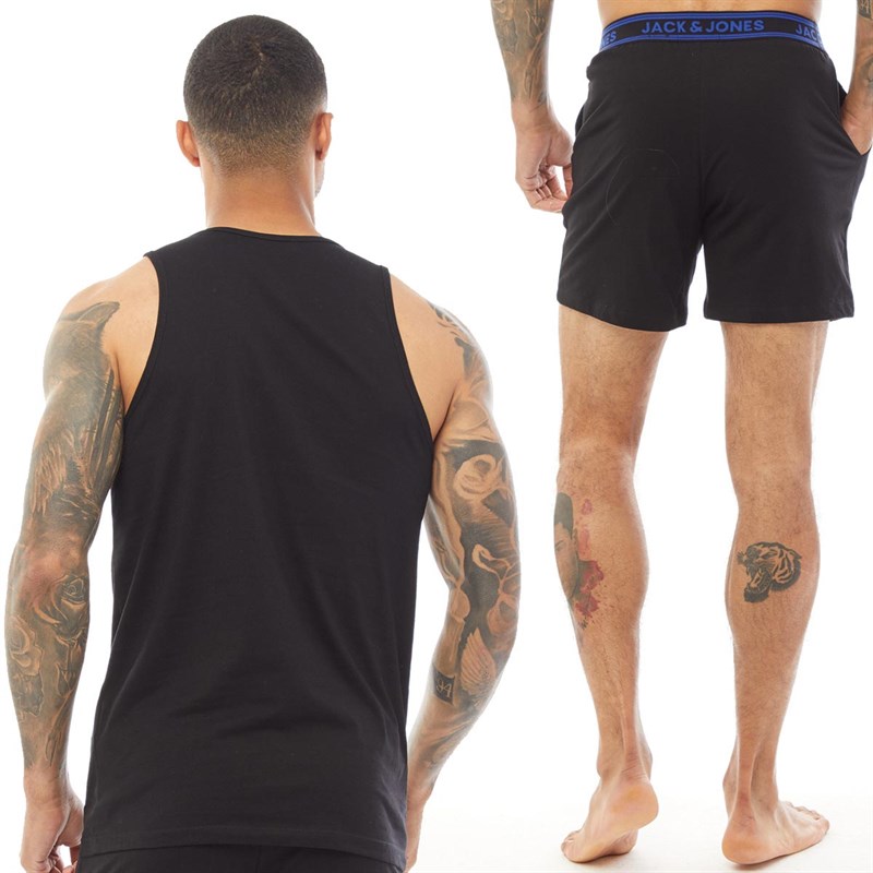 JACK AND JONES Mens Tank Top And Shorts Loungewear Set Black
