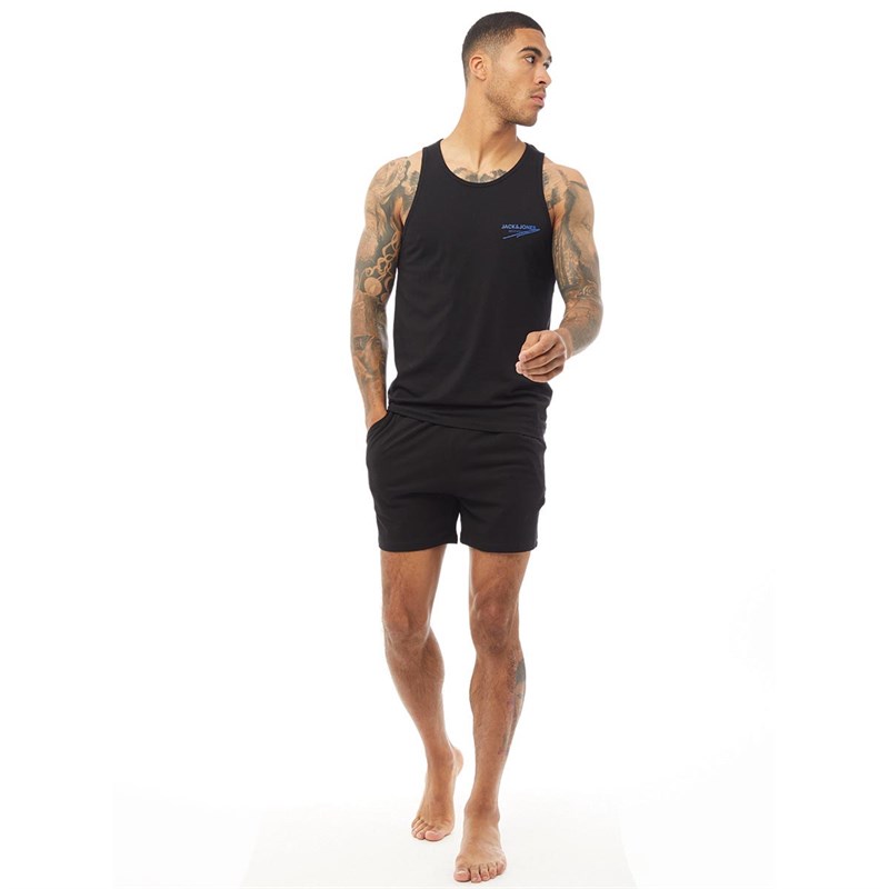 JACK AND JONES Mens Tank Top And Shorts Loungewear Set Black