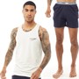 JACK AND JONES Mens Tank Top And Shorts Loungewear Set Blanc De Blanc/Maritime Blue