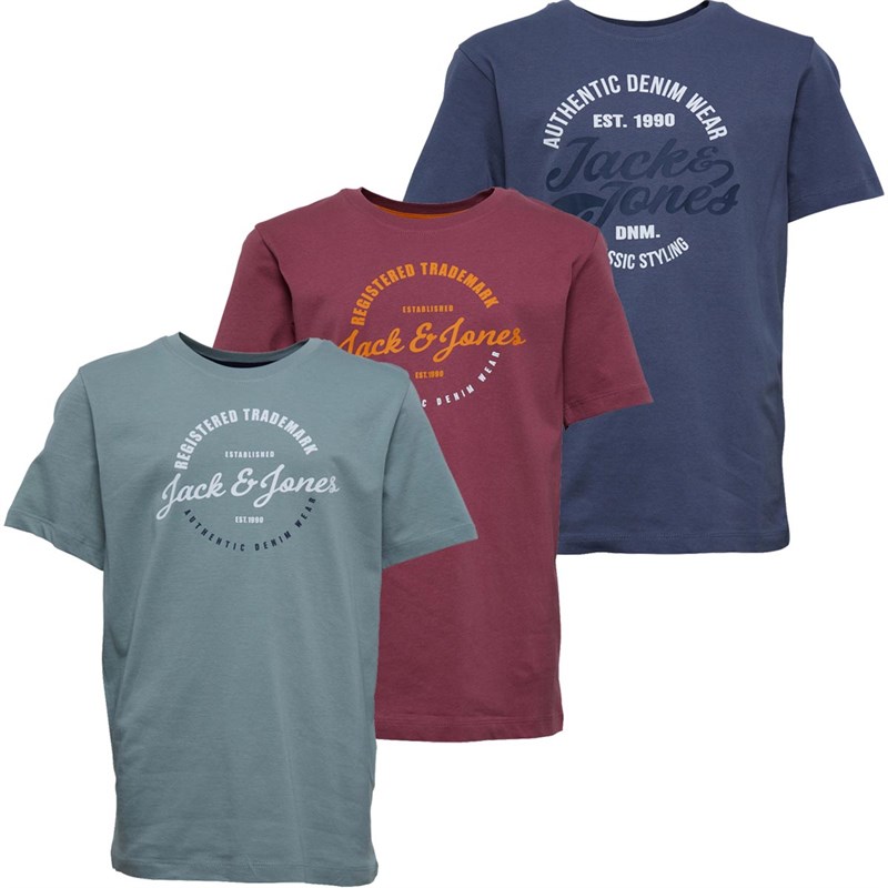 JACK AND JONES Boys Jjbrat Three Pack T-Shirt Grissaile/Slate/Hawthorne Rose