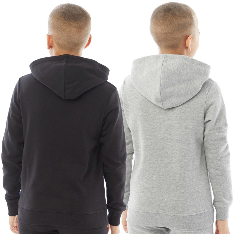 JACK AND JONES Boys JJBrat Two Pack Hoodies Black/Light Grey Marl