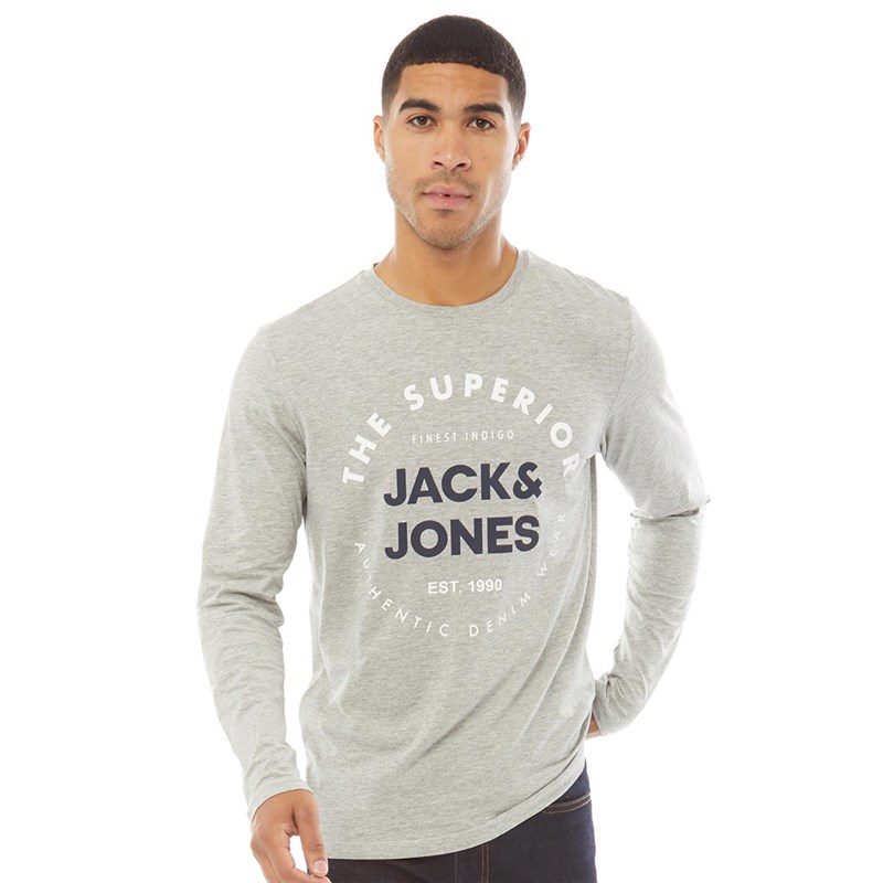 Buy JACK AND JONES Mens Herro Long Sleeve TShirt Light Grey Melange