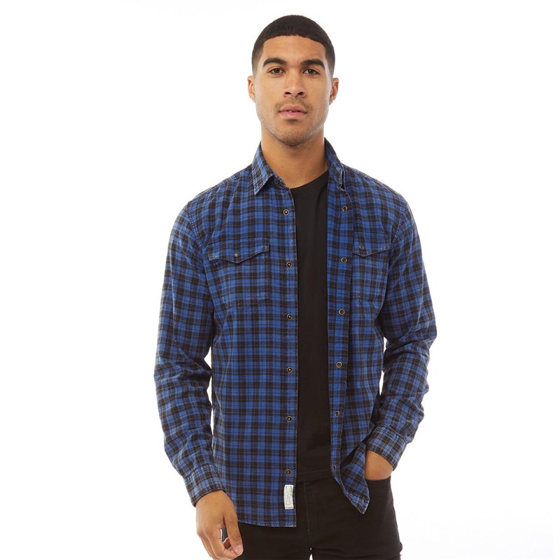JACK AND JONES Mens Bludavid Check Long Sleeve Western Shirt Limoges