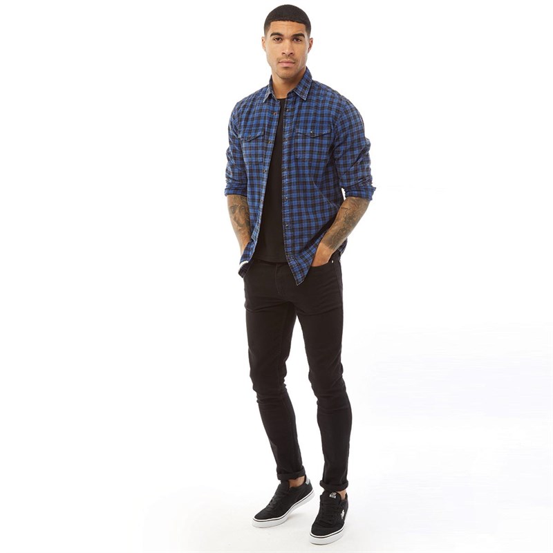 JACK AND JONES Mens Bludavid Check Long Sleeve Western Shirt Limoges