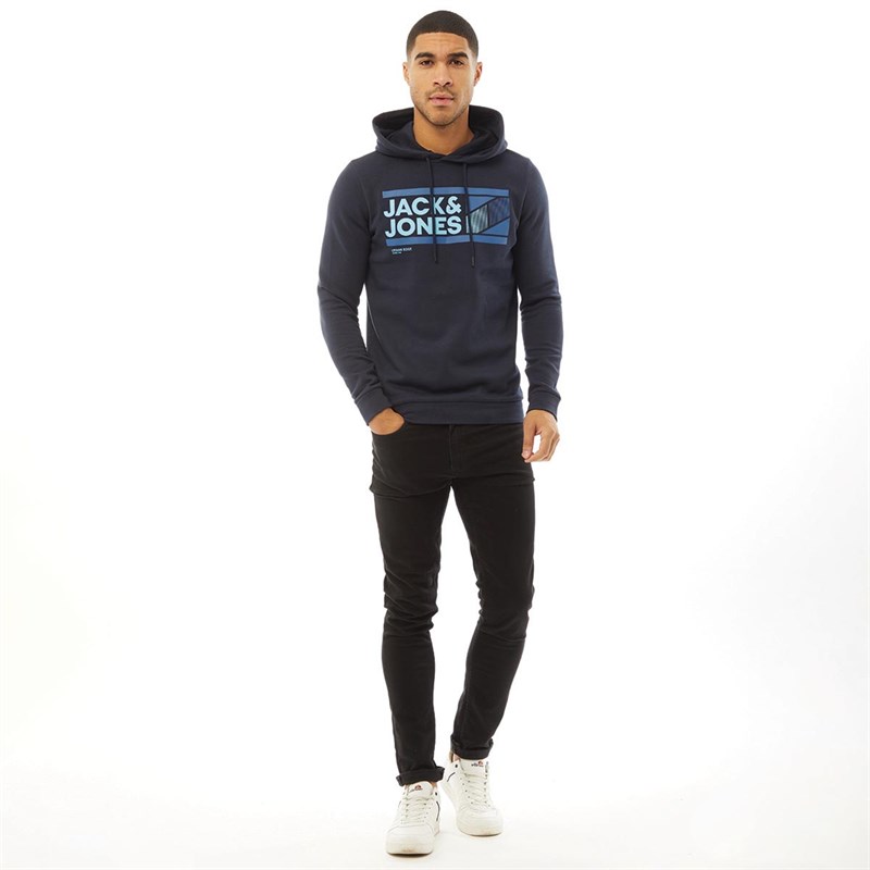 JACK AND JONES Mens Star Hoodie Navy Blazer