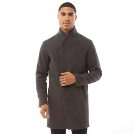 Buy JACK AND JONES Mens Collum Wool Coat Dark Grey Melange
