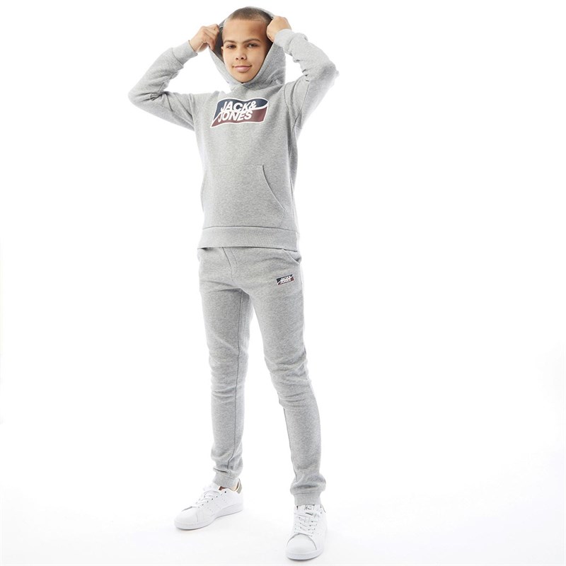 JACK AND JONES Junior JWHFly Sweat Hooded Tracksuit Light Grey Melange