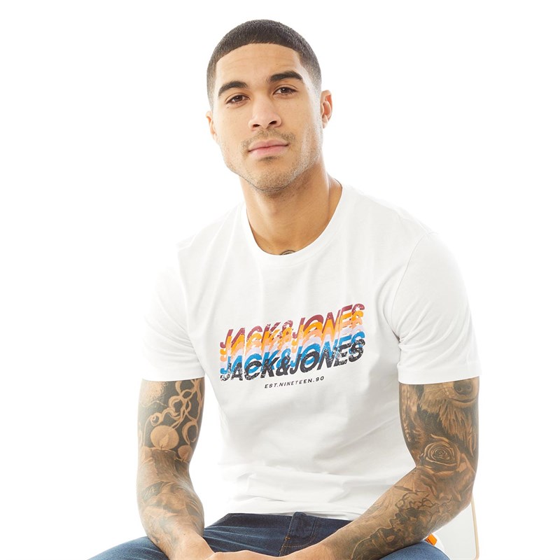 Buy JACK AND JONES Mens Tyler Short Sleeve Crew Neck TShirt White