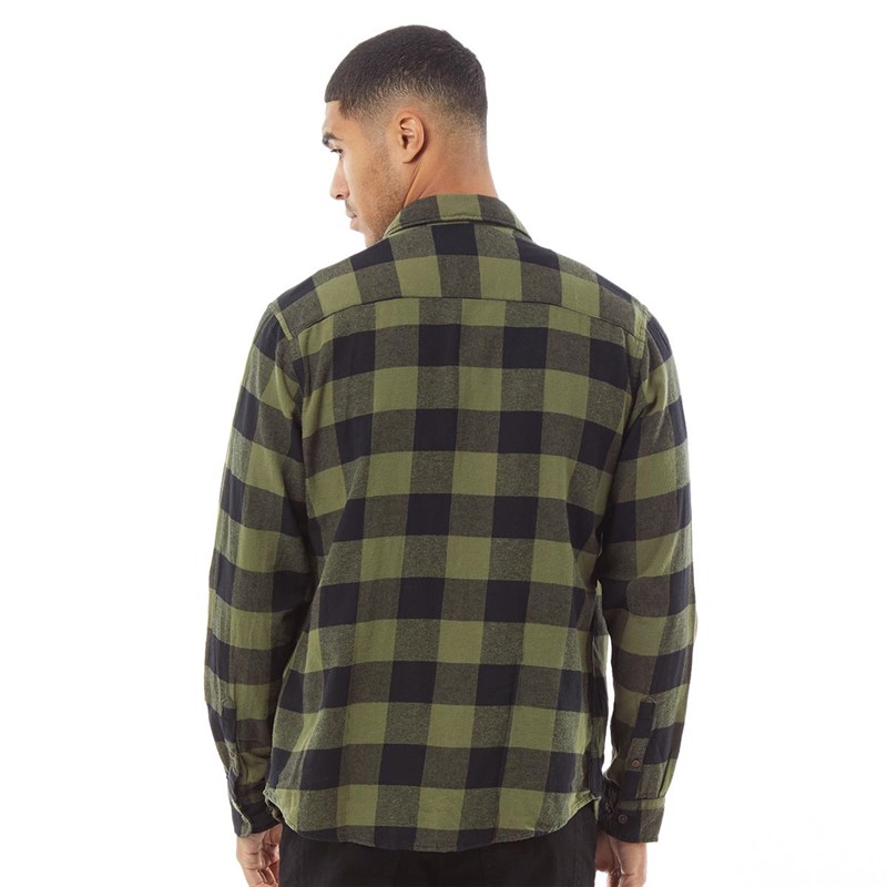 JACK AND JONES Mens Slim Fit Long Sleeve Chester Check Shirt Khaki/Black