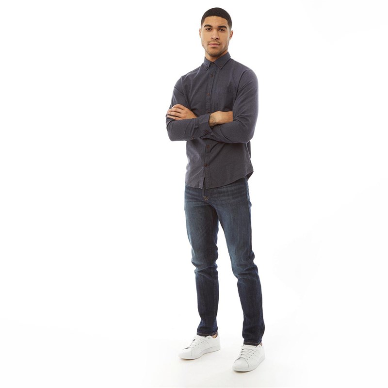 JACK AND JONES Herren Classic Heather Hemd mit langem Arm Navy