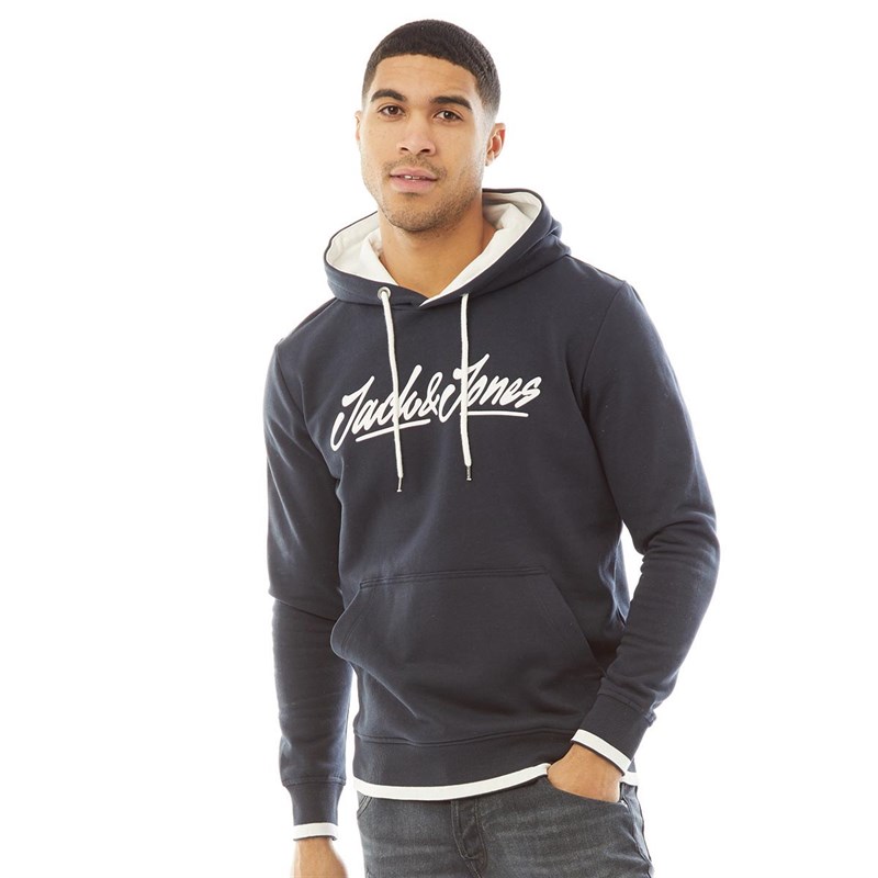 JACK AND JONES Mens Legend Sweat Hoodie Navy Blazer