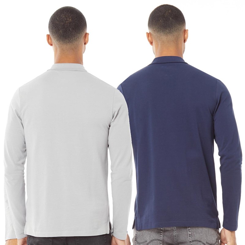 JACK AND JONES Mens Archie Two Pack Long Sleeve Polos Navy Blazer/Alloy