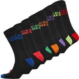 JACK AND JONES Mens Pop Neon Seven Pack Socks Black
