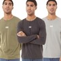 JACK AND JONES Mens Alfie Three Pack Long Sleeve T-Shirts Dusty Olive/Asphalt/Ghost Grey