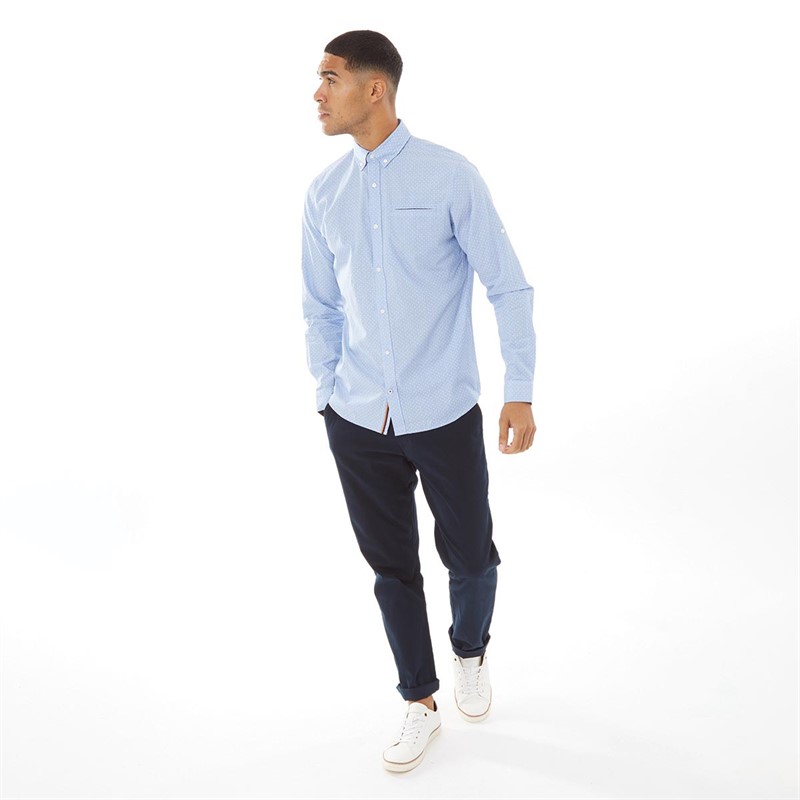 JACK AND JONES Mens Thomas Detail Long Sleeve Shirt Cashmere Blue