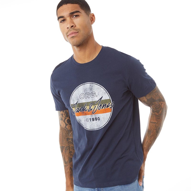 JACK AND JONES Mens Brady Crew Neck T-Shirt Navy Blazer