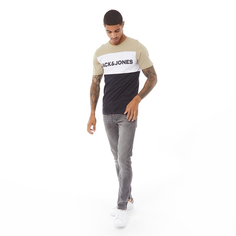 JACK AND JONES Mens Logo Blocking T-Shirt Crockery