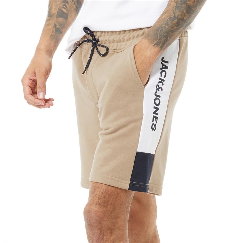 JACK AND JONES Mens Logo Blocking Sweat Shorts Crockery