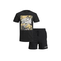 JACK AND JONES Boys Jjpete Camo T-Shirt And Shorts Set Black