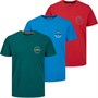 JACK AND JONES Mens Andy Three Pack T-Shirts Storm/French Blue/True Red