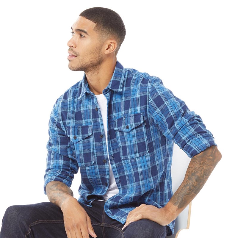 JACK AND JONES Mens Woodland Check Overshirt Peacoat