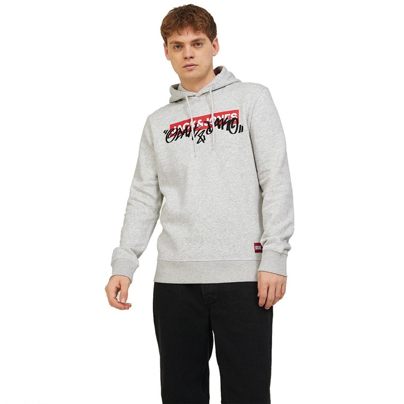 JACK AND JONES Heren Graphiti Hoodies Gemeleerd Lichtgrijs