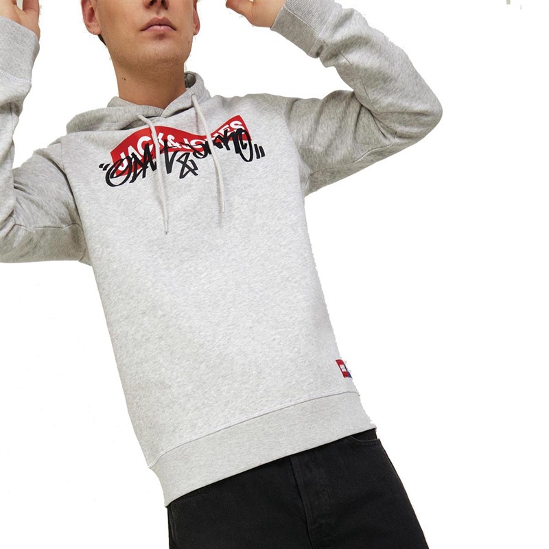JACK AND JONES Heren Graphiti Hoodies Gemeleerd Lichtgrijs