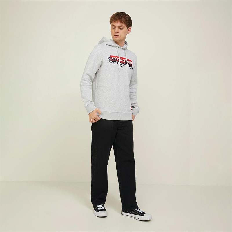 JACK AND JONES Heren Graphiti Hoodies Gemeleerd Lichtgrijs