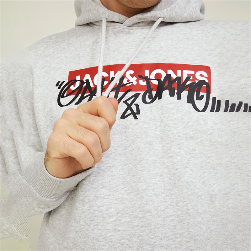 JACK AND JONES Heren Graphiti Hoodies Gemeleerd Lichtgrijs