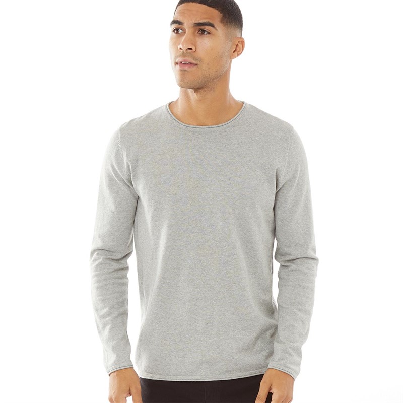JACK AND JONES Mens Max Knit Crew Neck Jumper Light Grey Melange