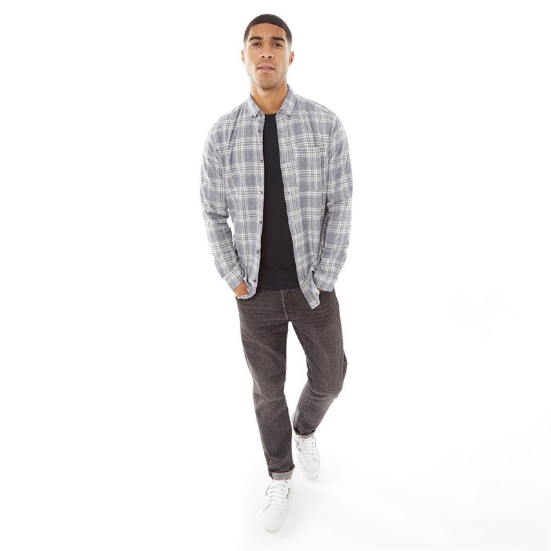 JACK AND JONES Mens Owen Long Sleeve Shirt Cloud Dancer