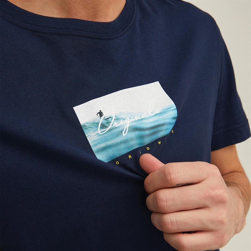 JACK AND JONES Herre Malibi Photo T-shirts Marineblå