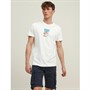 JACK AND JONES Męskie Malibi Photo T-shirty Biały