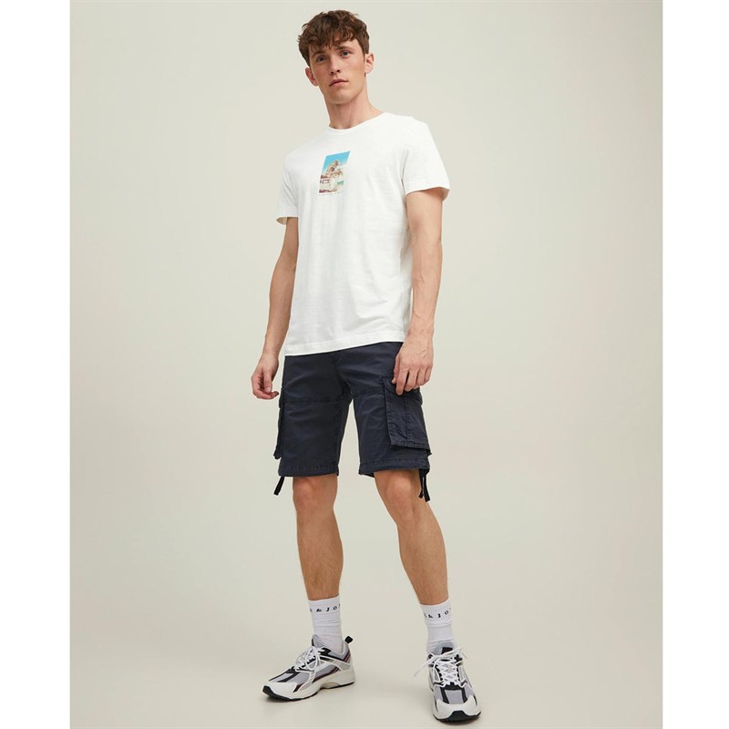JACK AND JONES Męskie Malibi Photo T-shirty Biały
