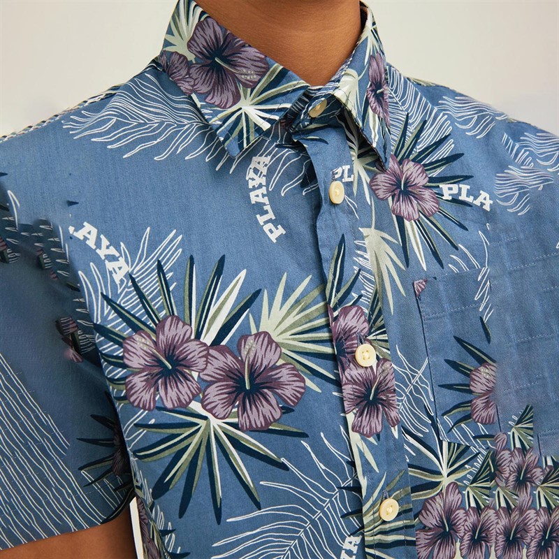 JACK AND JONES Jungen Aloha Floral Hemd mit kurzem Arm Mittelblau