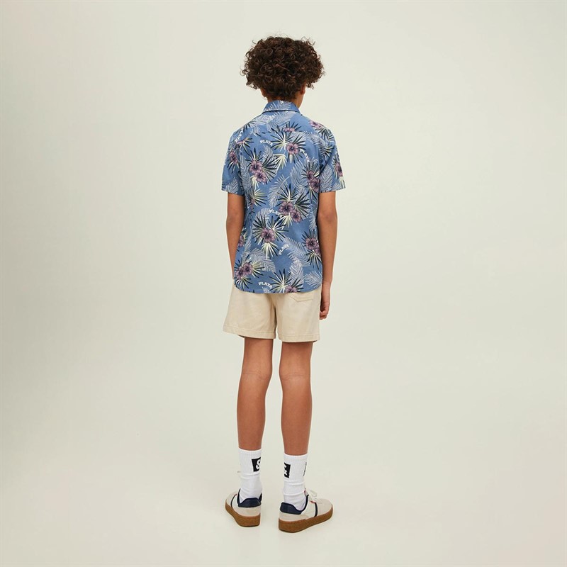 JACK AND JONES Jungen Aloha Floral Hemd mit kurzem Arm Mittelblau