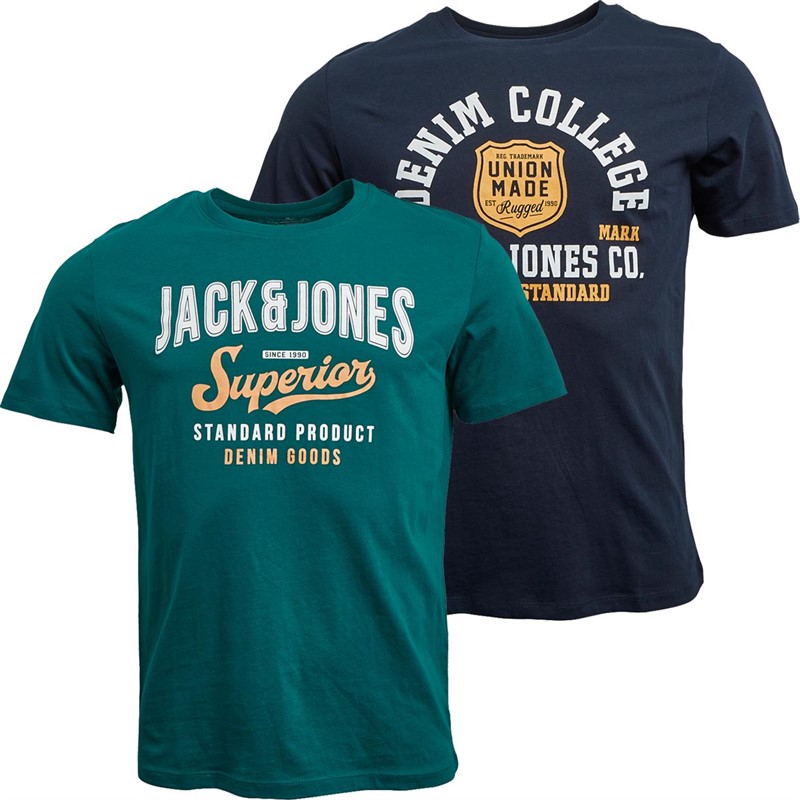 JACK AND JONES Heren Logo Two Pack T-shirts Groen