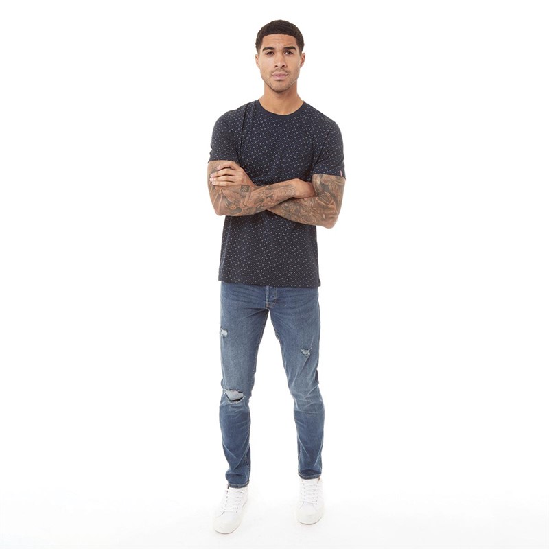 JACK AND JONES Heren Jack Detail O-Neck T-shirts Marineblauw