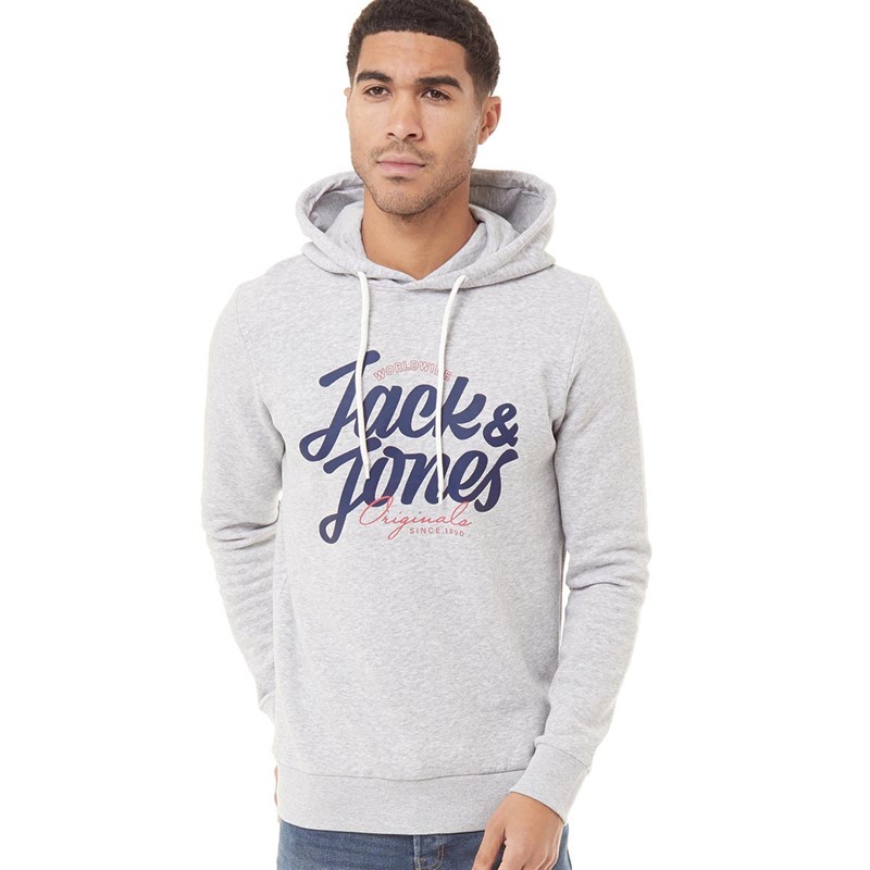 JACK AND JONES Heren List Hoodies Gemeleerd Lichtgrijs