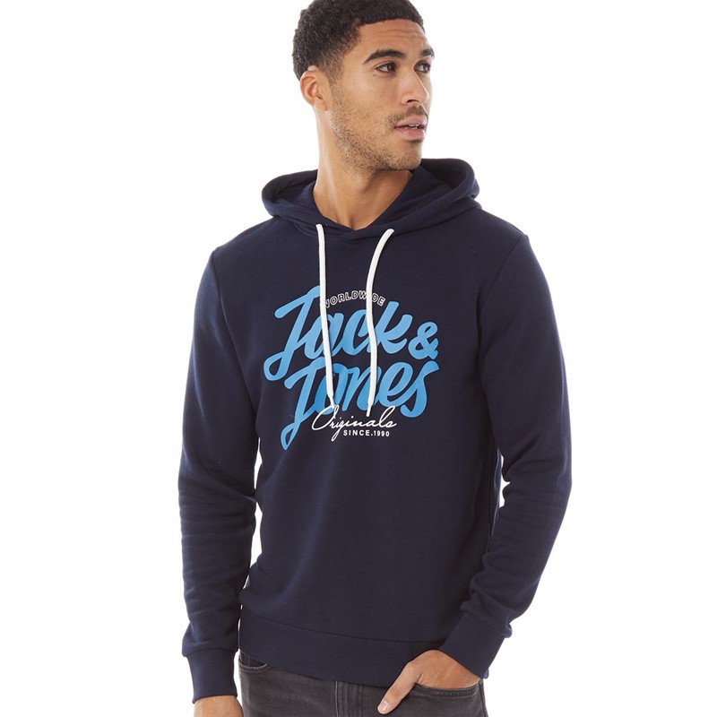 JACK AND JONES Mens List Sweat Hoodie Navy Blazer