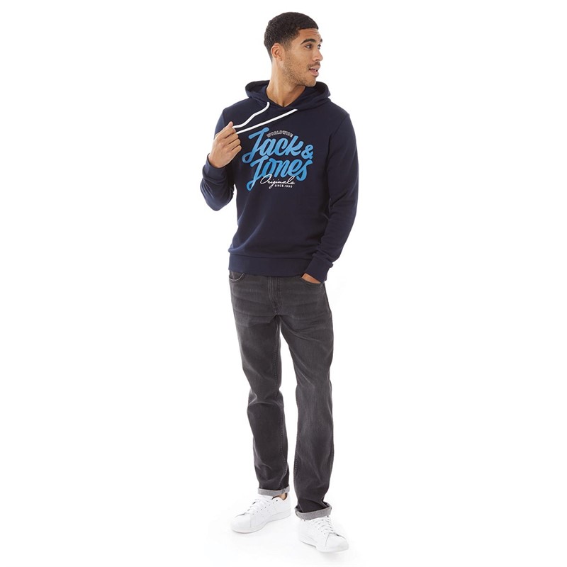 JACK AND JONES Mens List Sweat Hoodie Navy Blazer
