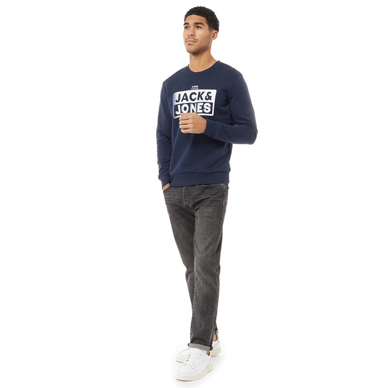 JACK AND JONES Mens Kim Crew Neck Sweatshirt Navy Blazer