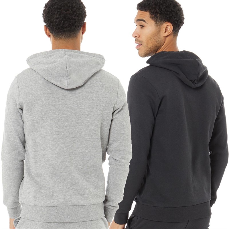 JACK AND JONES Mens Stamped Two Pack Hoodies Tap Shoe/Grey Melange